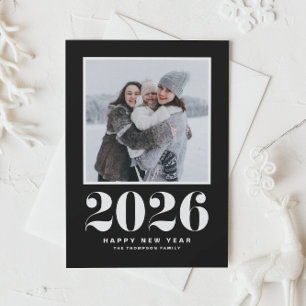 Black 2026 Bold Typography New Year Photo Holiday Card