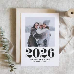 Black 2026 Bold Typography New Year Photo Holiday Card