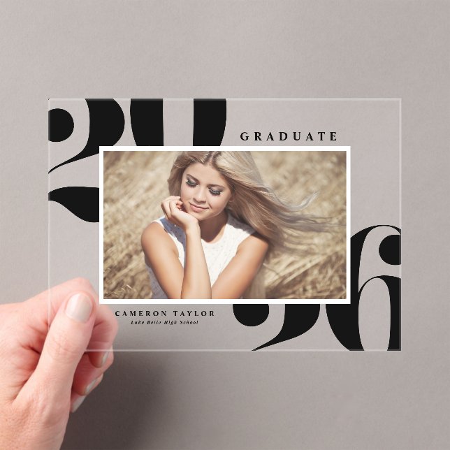 Black 2026 Bold Typography Photo Graduation Acrylic Invitations (Insitu (Handheld))