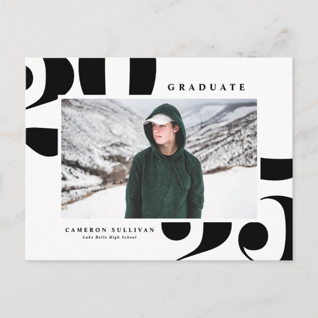 Black 2026 Bold Typography Photo Graduation Announcement Postcard (Front)