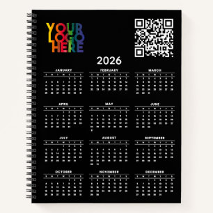 Black 2026 Calendar Business Logo QR Code Notebook
