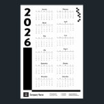 Black 2026 Corporate Wall Calendar Poster<br><div class="desc">Mark the new year with this poster-sized wall calendar featuring your contact information. Perfect as a gift for your favorite clients or general promotion. Change the color of the lines and boxes to whatever you like and don't forget to add your logo at the bottom! Available in royal blue, purple,...</div>