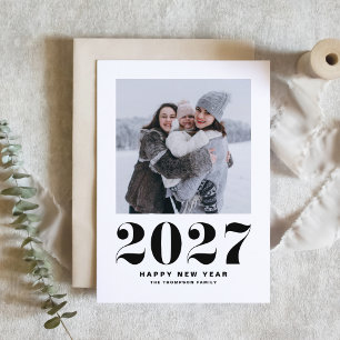 Black 2027 Retro Typography New Year Photo Holiday Card