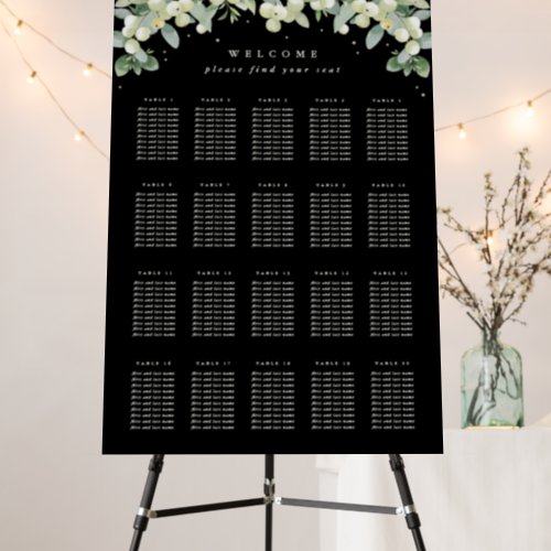 Black 20 Tables of 10 Winter Wedding Seating Chart Foam Board