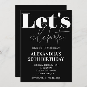 Black 20th birthday invitations Bold Typography
