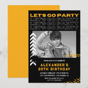 Black 20th birthday invitations Men Photo Spray