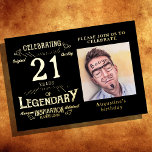 Black 21st Birthday Vintage Gold Foil Invitation<br><div class="desc">Celebrate this special milestone with a truly luxurious and unique Black 21st Birthday Vintage Gold Foil Invitation. Our exclusive design features vintage retro script with a gold foil to make this invitation shine. Create a personalized look by adding a favorite photo and customized text to make it truly one of...</div>