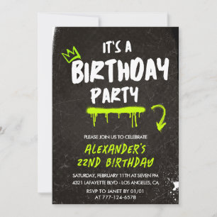 Black 22nd birthday invitations Men Graffiti Paint