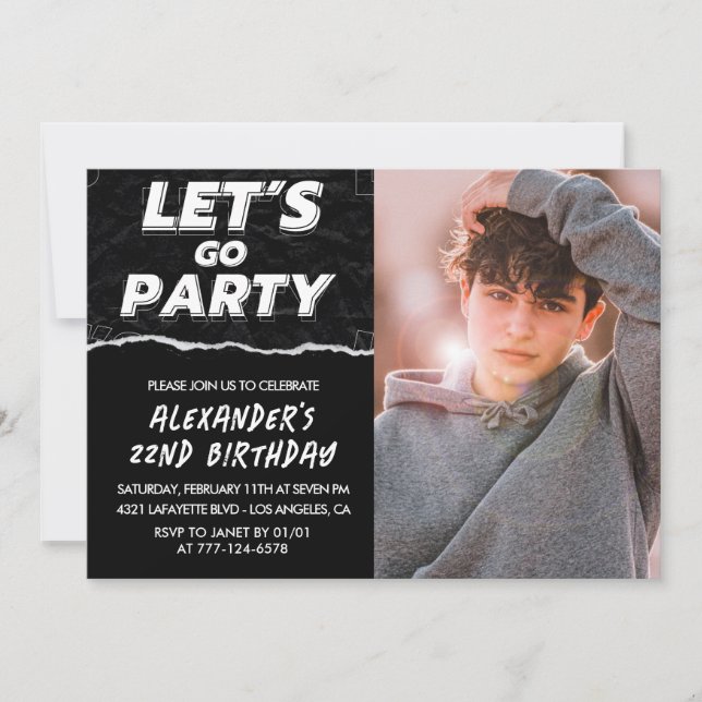 Black 22nd birthday invitations Men Photo  (Front)