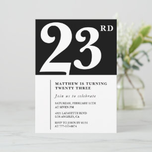 Black 23rd birthday invitation Elegant Chic Simple