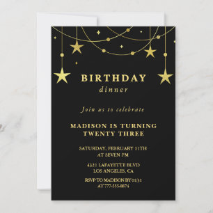 Black 23rd birthday invitations Gold Stars