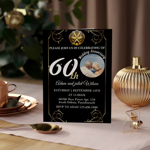 black 25th 40th 10th 75th 60th wedding anniversary invitation