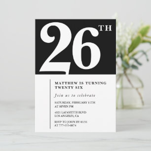 Black 26th birthday invitation Elegant Chic Simple