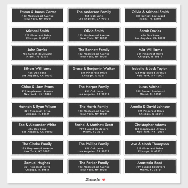 Black 27 Custom Guest Names Address Wedding Labels (Sheet)