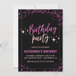 Black 27th birthday invitations Pink Glitter party