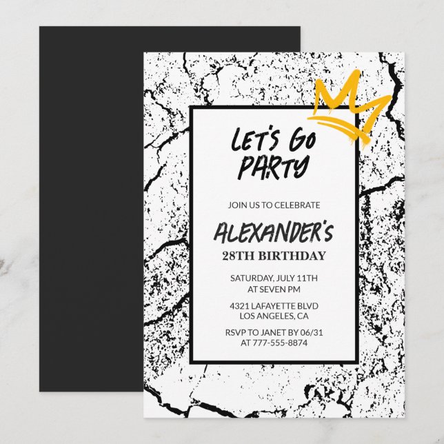 Black 28th birthday invitation Men Grunge  (Front/Back)