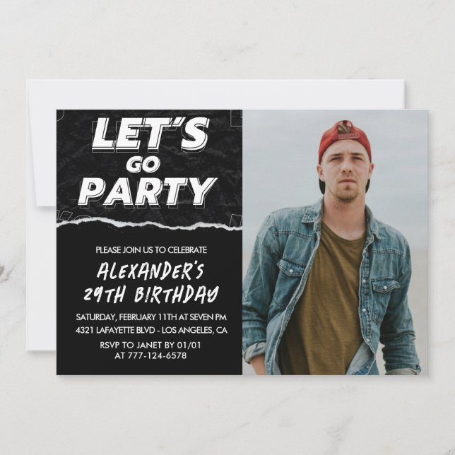 Black 29th birthday invitations Men Photo  (Front)