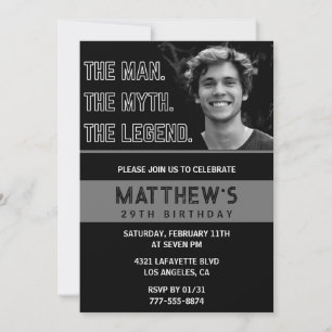 Black 29th birthday invitations The Man The Legend