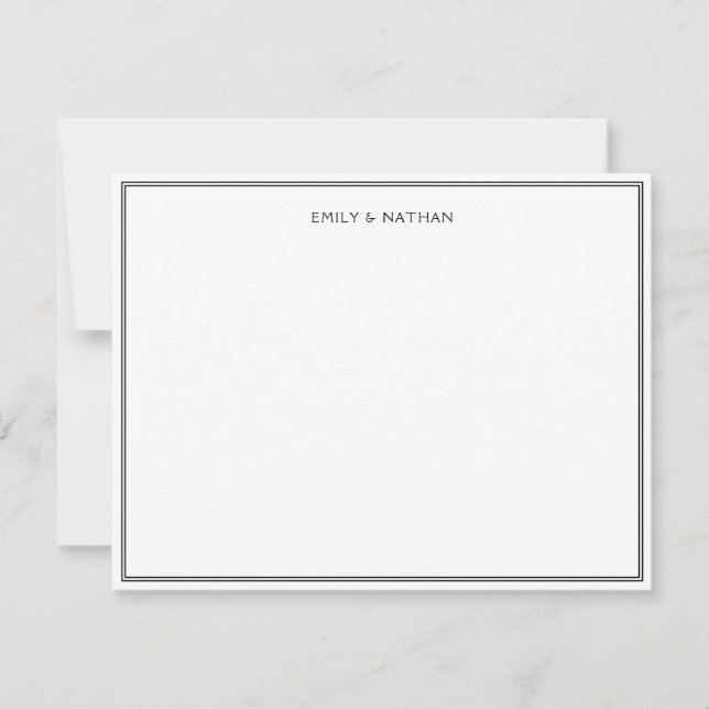 Black 2 Border Couple Wedding Engagement Custom Note Card (Front)