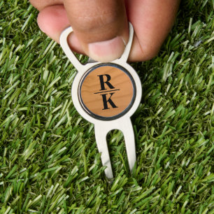 Black 2-letters Monogram on Faux Rustic Wood Divot Tool
