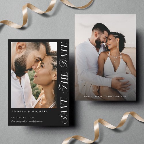 Black 2 Photo Wedding Save the Date with Website Invitation