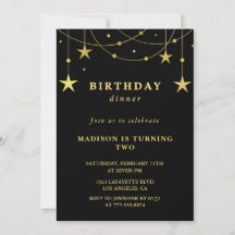 Black 2nd birthday invitations Gold Stars