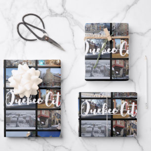 Black 30 Photo Collage Grid Travel Custom Wrapping Paper Sheets