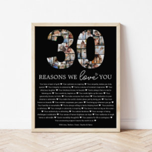Black 30 Reasons We Love You Keepsake Gift Poster