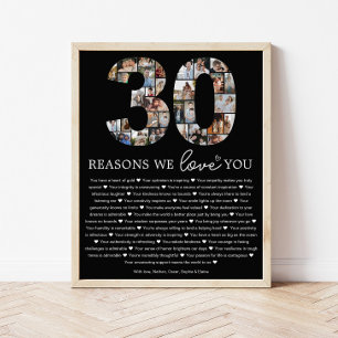 Black 30 Reasons We Love You Keepsake Gift Poster
