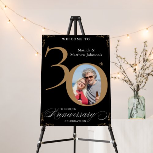 Black 30th Anniversary Gold Photo Welcome Sign