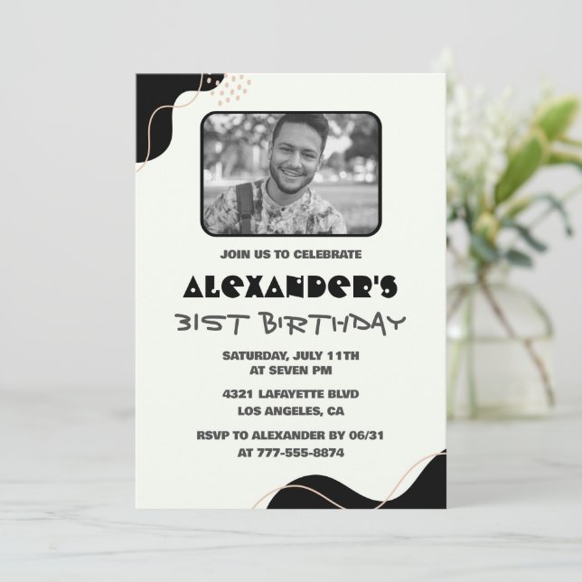 Black 31st birthday invitations Men Simple Photo (Standing Front)