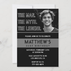 Black 31st birthday invitations The Man The Legend