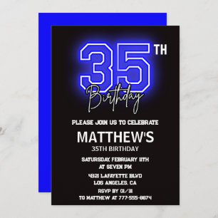 Black 35th birthday invitations Men Sport Neon