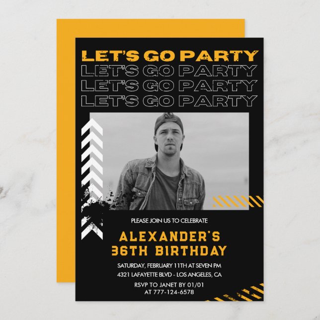 Black 36th birthday invitations Men Photo Spray (Front/Back)
