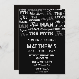 Black 37th birthday invitation for him Myth Legend