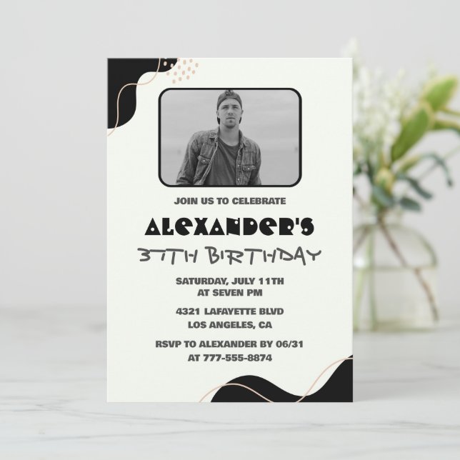 Black 37th birthday invitations Men Simple Photo (Standing Front)