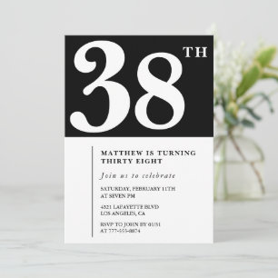Black 38th birthday invitation Elegant Chic Simple
