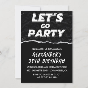 Black 38th birthday invitations Men White