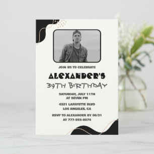 Black 39th birthday invitations Men Simple Photo