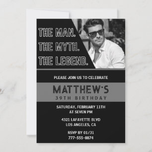 Black 39th birthday invitations The Man The Legend