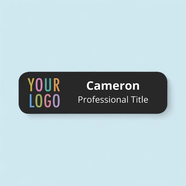 Black 3.5 inch Name Tag with Company Logo Rounded | Zazzle