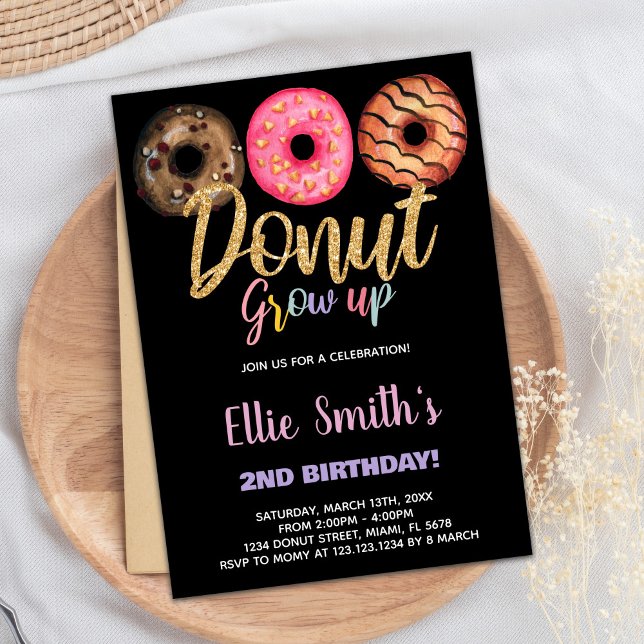 Black 3 Donut Birthday Invitations (Black 3 Donut Birthday Invitations)