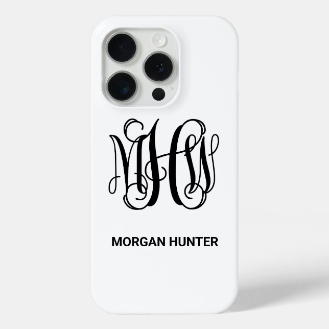 Black 3 Initial Vine Script Monogram DIY BG Case-Mate iPhone Case (Back)
