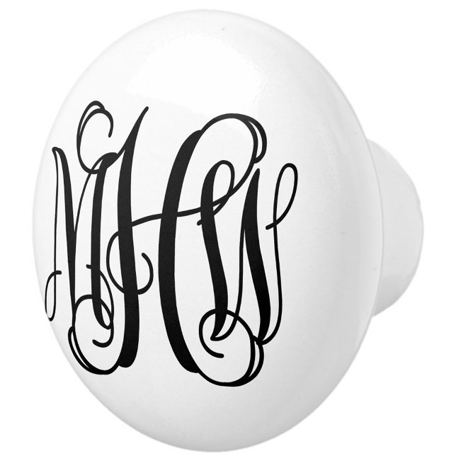 Black 3 Initial Vine Script Monogram DIY BG Ceramic Knob (Creator Uploaded)