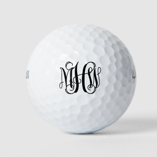 Black 3 Initial Vine Script Monogram DIY BG Golf Balls