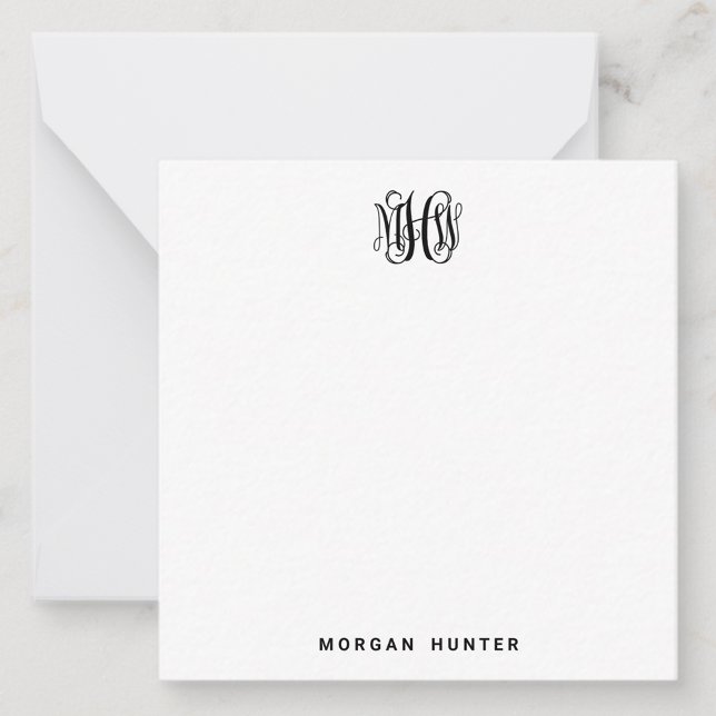 Black 3 Initial Vine Script Monogram DIY BG Note Card (Creator Uploaded)