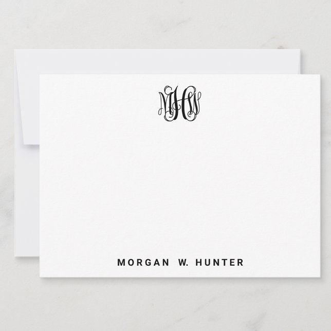 Black 3 Initial Vine Script Monogram DIY BG Thank You Card (Creator Uploaded)