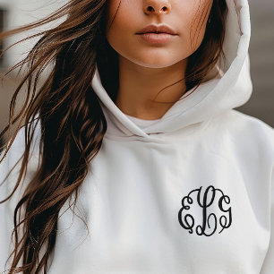 Black 3 Letter Script Monogram Embroidered Hoodie