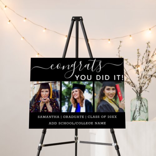 Black 3 Photo Congrats Graduate 2022 Graduation  Foam Board