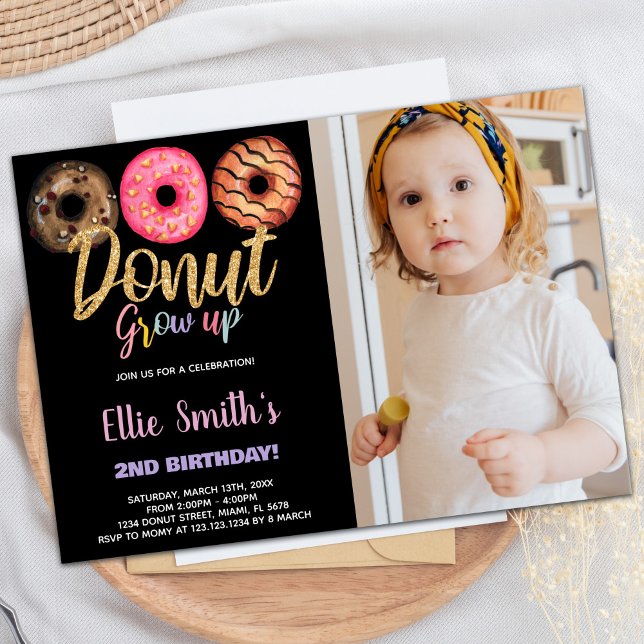 Black 3 Photo Donut Birthday Invitations (Black 3 Photo Donut Birthday Invitations)